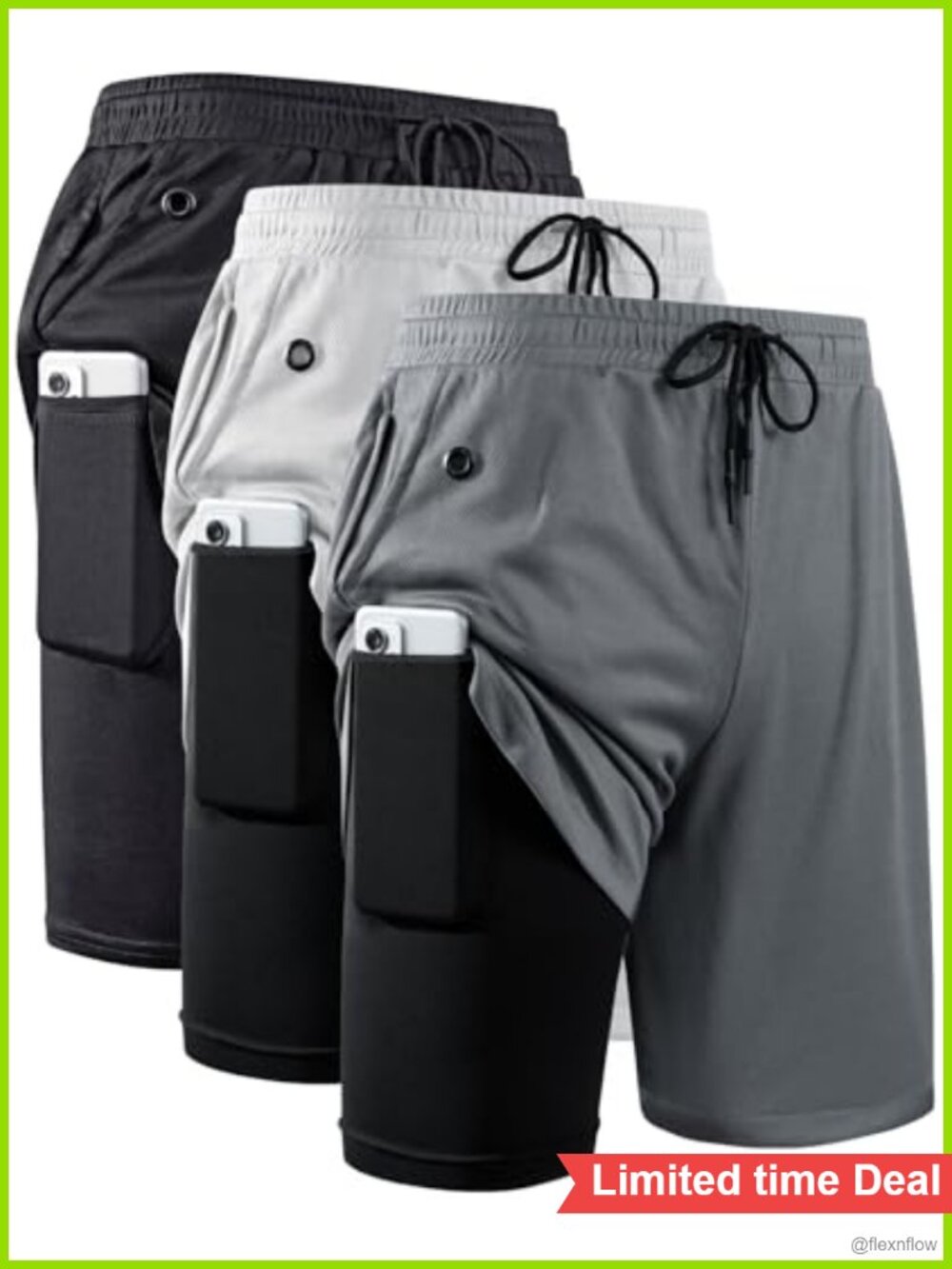 Men's 2-in-1 Running Shorts 7 Inch Lightweight Athletic Gym Shorts